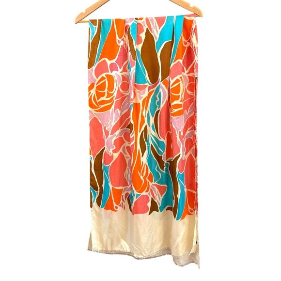 J Crew Bright Floral Scarf Preppy Spring Wrap 22"x70" Bold Statement Accessory - Picture 3 of 5